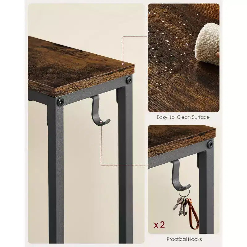 Set di 2 tavolini consolle slim con prese di corrente - Tavolini da divano dietro il divano con porte USB e ganci, facile montaggio