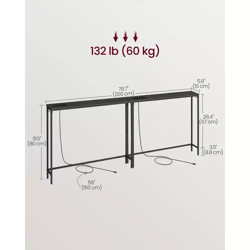 Set di 2 tavolini consolle slim con prese di corrente - Tavolini da divano dietro il divano con porte USB e ganci, facile montaggio