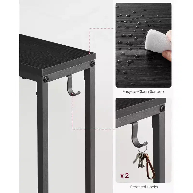 Set di 2 tavolini consolle slim con prese di corrente - Tavolini da divano dietro il divano con porte USB e ganci, facile montaggio