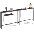 Set of 2 Slim Console Tables with Power Outlets - Behind Couch Sofa Tables with USB Ports & Hooks, Easy Assembly