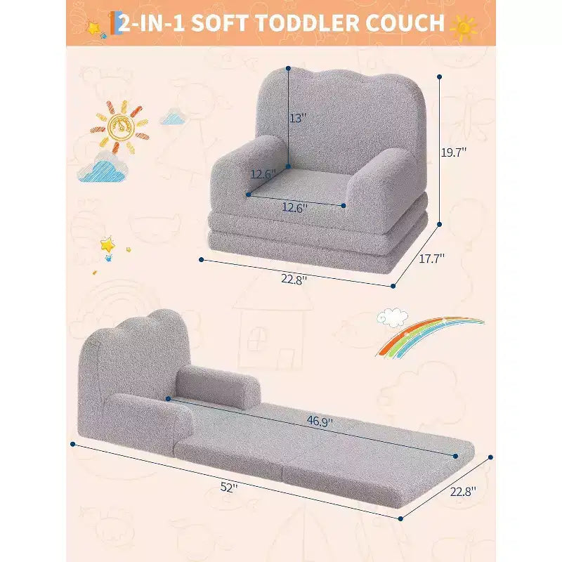 Divano letto pieghevole 2 in 1 comodo per bambini, da divano a sedia a sdraio in schiuma, regalo per bambine e bambini