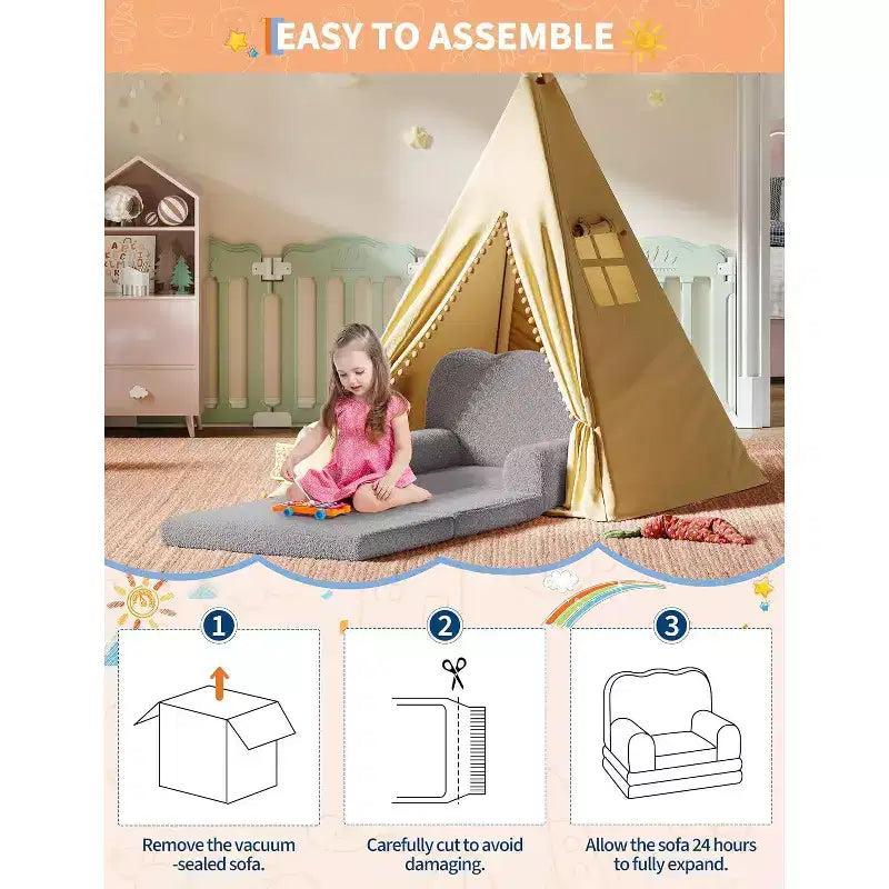 Divano letto pieghevole 2 in 1 comodo per bambini, da divano a sedia a sdraio in schiuma, regalo per bambine e bambini