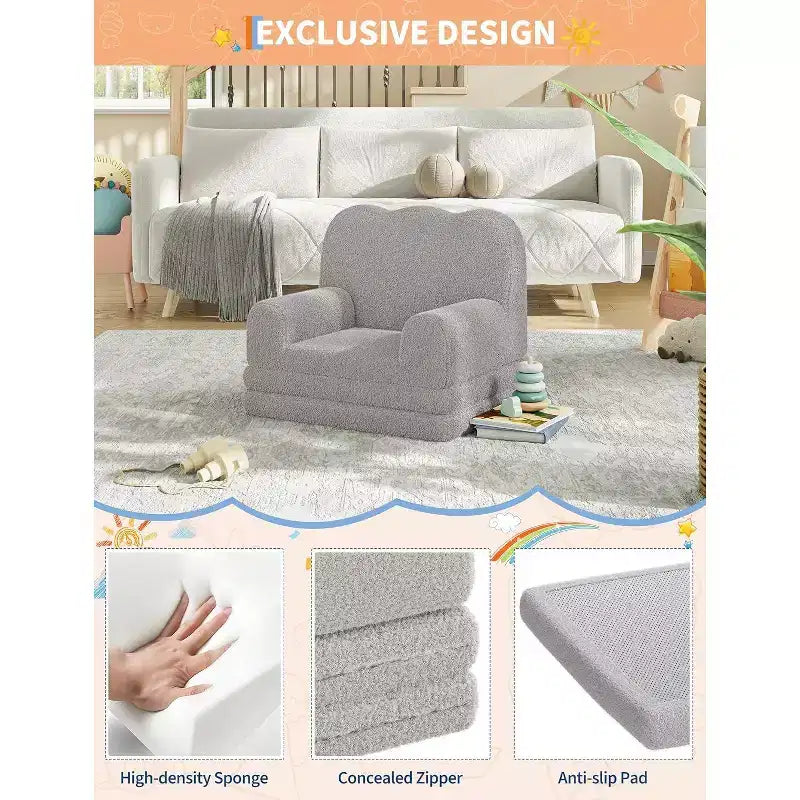 Divano letto pieghevole 2 in 1 comodo per bambini, da divano a sedia a sdraio in schiuma, regalo per bambine e bambini