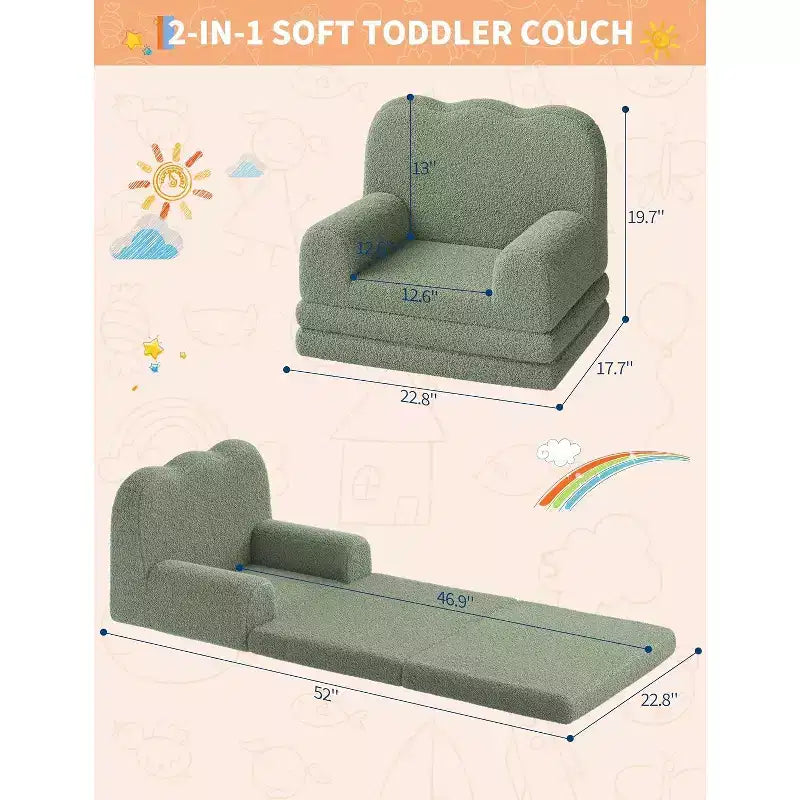 Divano letto pieghevole 2 in 1 comodo per bambini, da divano a sedia a sdraio in schiuma, regalo per bambine e bambini
