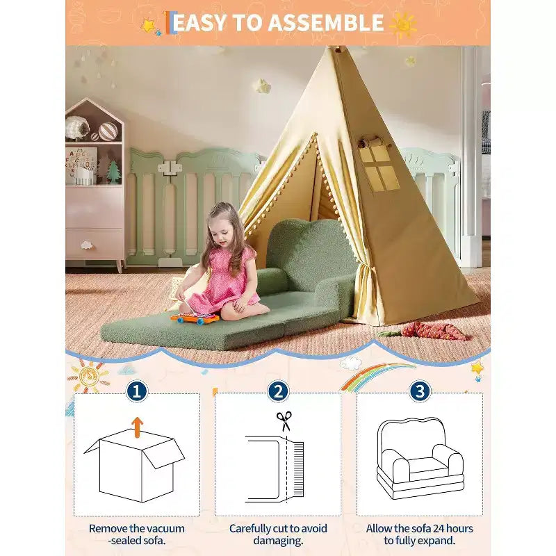 Divano letto pieghevole 2 in 1 comodo per bambini, da divano a sedia a sdraio in schiuma, regalo per bambine e bambini