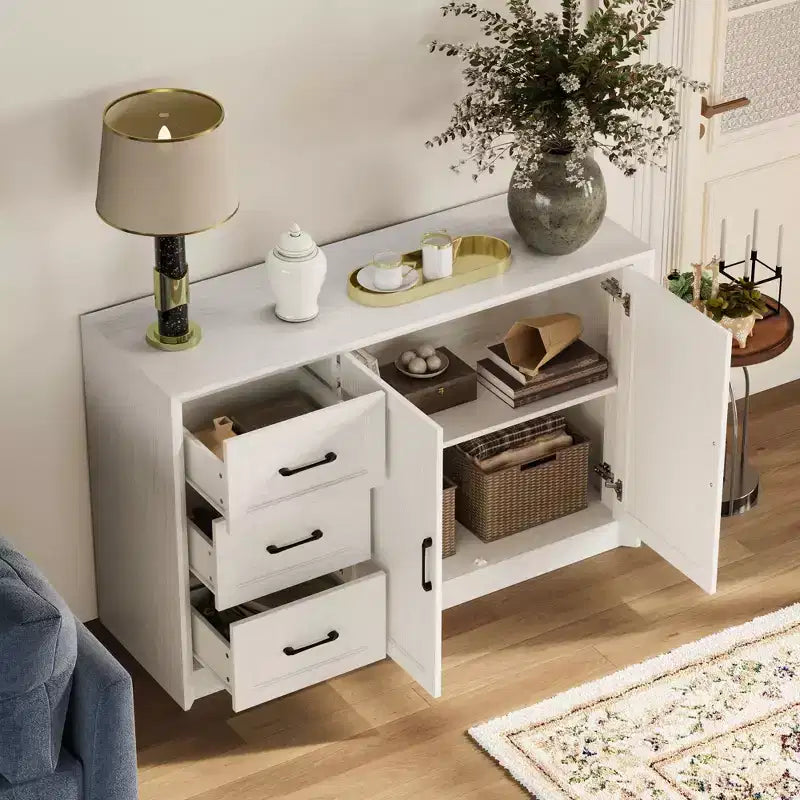 Credenza da cucina in venatura di legno Famapy con dispositivo antiribaltamento - 3 cassetti + 2 ante per cucine o soggiorno