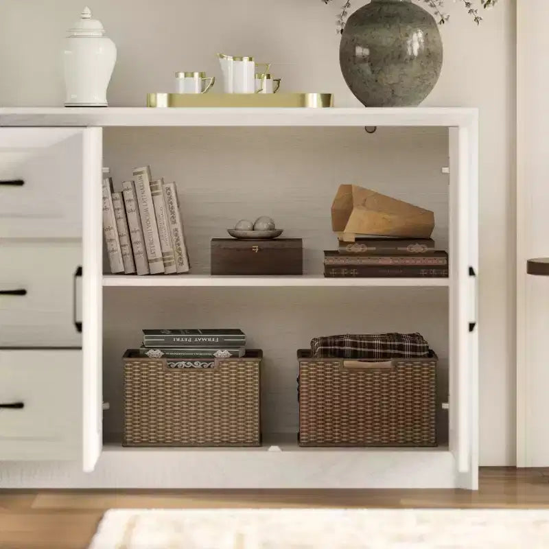 Credenza da cucina in venatura di legno Famapy con dispositivo antiribaltamento - 3 cassetti + 2 ante per cucine o soggiorno