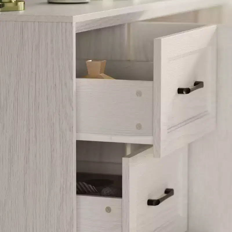 Credenza da cucina in venatura di legno Famapy con dispositivo antiribaltamento - 3 cassetti + 2 ante per cucine o soggiorno
