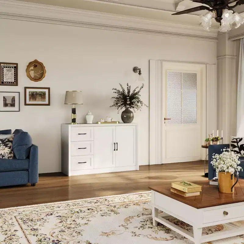 Credenza da cucina in venatura di legno Famapy con dispositivo antiribaltamento - 3 cassetti + 2 ante per cucine o soggiorno