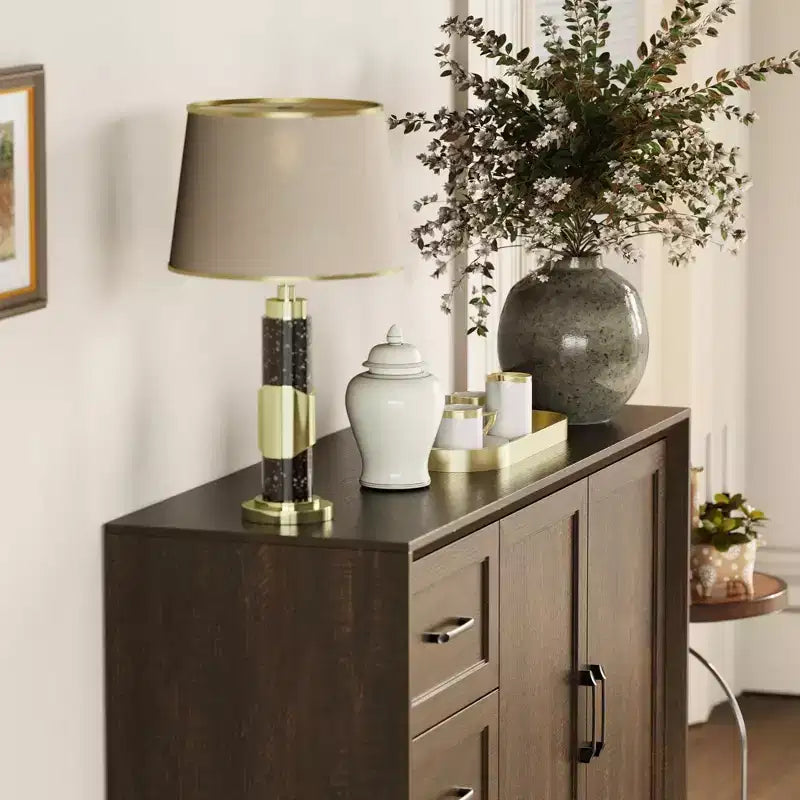 Credenza da cucina in venatura di legno Famapy con dispositivo antiribaltamento - 3 cassetti + 2 ante per cucine o soggiorno