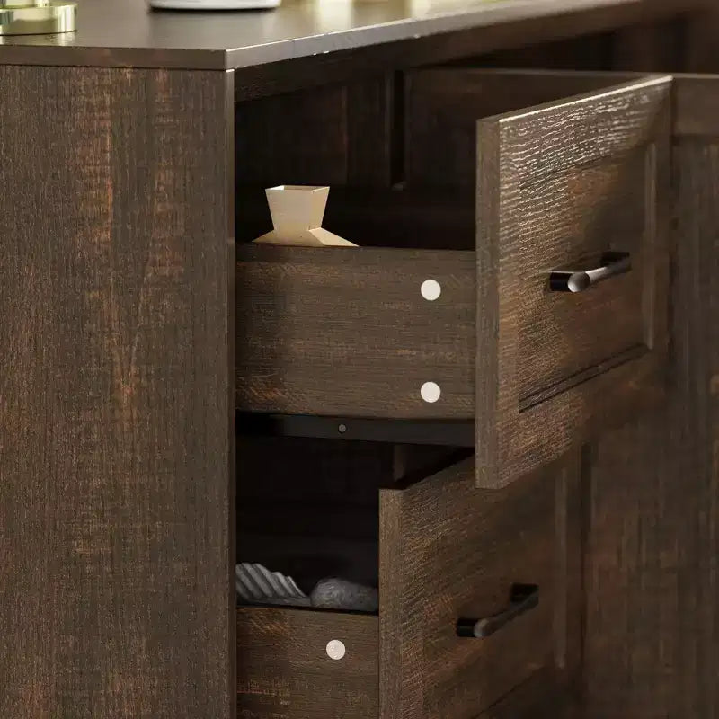 Credenza da cucina in venatura di legno Famapy con dispositivo antiribaltamento - 3 cassetti + 2 ante per cucine o soggiorno