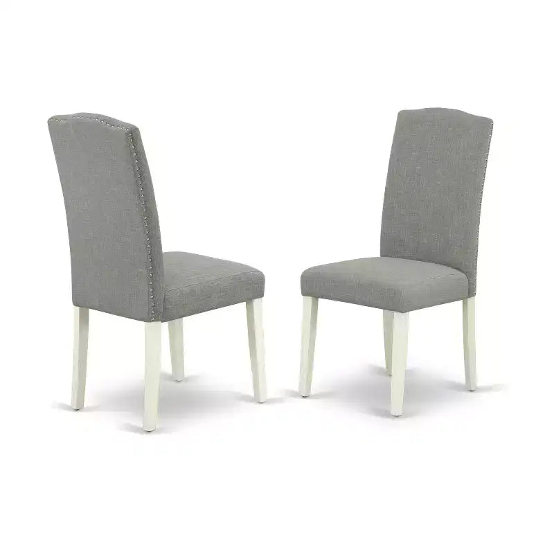 HomeStock Belmont tavolo da pranzo ovale 7 pezzi 42/60 con prolunga a farfalla da 18 pollici e 6 sedie Parson con gambe bianco lino e tessuto lino Dark Shitake