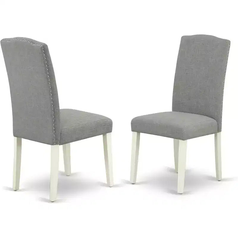 HomeStock Belmont tavolo da pranzo ovale 7 pezzi 42/60 con prolunga a farfalla da 18 pollici e 6 sedie Parson con gambe bianco lino e tessuto lino Dark Shitake