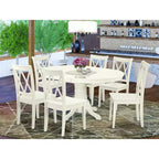 HomeStock Belmont 7PC Oval 42/60 inch Table with 18 In Leaf and 6 Double X back Chairs, Linen White
