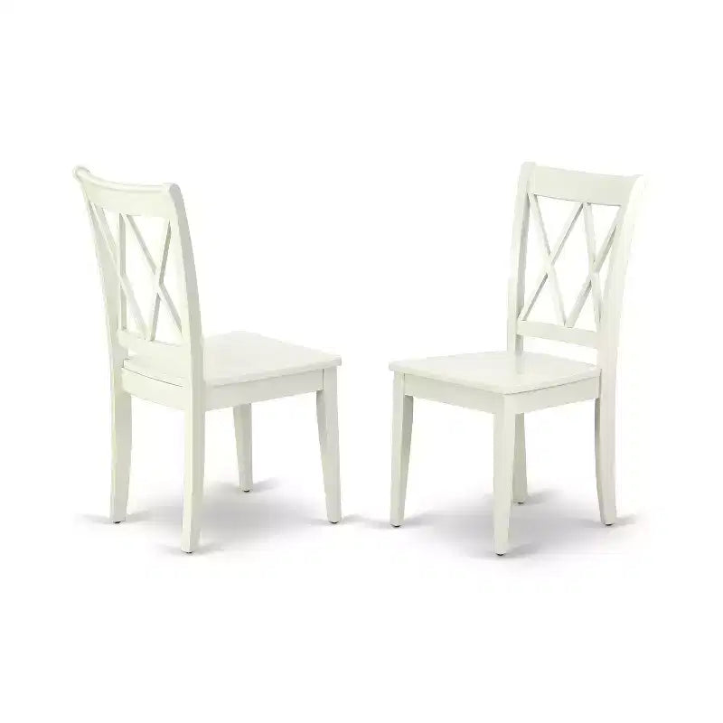 HomeStock Belmont Tavolo Ovale 7 Pezzi 42/60 Pollici con Prolunga da 18 Pollici e 6 Sedie con Schienale a Doppia X, Lino Bianco