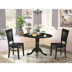 HomeStock Belmont 3-Piece Kitchen Table Set- 2 Mid Century Chair with Wooden Seat and Slatted Chair Back - Drop Leaves Breakfast Table - Black Finish