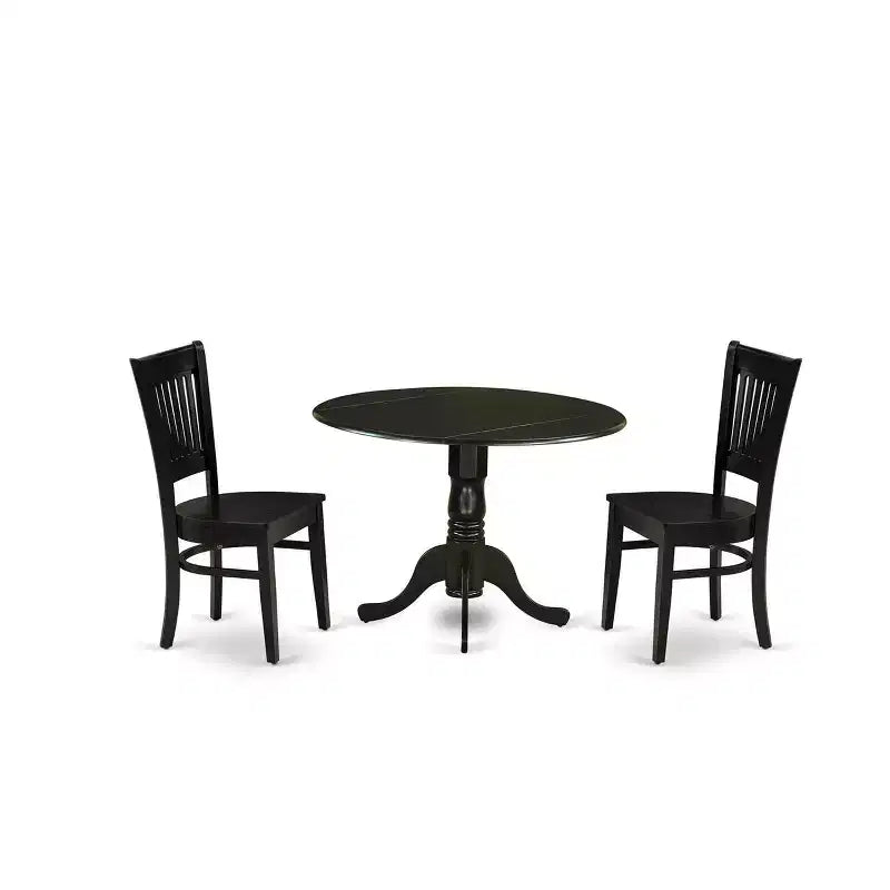 Set Tavolo da Cucina 3 Pezzi HomeStock Belmont - 2 Sedie Mid Century con Seduta in Legno e Schienale a Doghe - Tavolo da Colazione con Ante a Ribalta - Finitura Nera