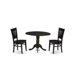 Set Tavolo da Cucina 3 Pezzi HomeStock Belmont - 2 Sedie Mid Century con Seduta in Legno e Schienale a Doghe - Tavolo da Colazione con Ante a Ribalta - Finitura Nera