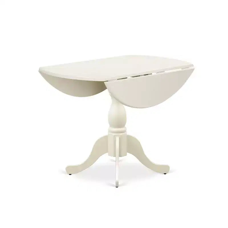 HomeStock Belmont Set da Pranzo 3 Pezzi 1 Tavolo in Legno con Piani a Ribalta e 2 Sedie da Pranzo in Tessuto Lino Beige Chiaro con Schienale Alto - Finitura Lino Bianco