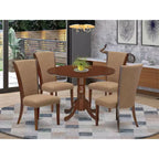 HomeStock Belmont, set da pranzo con tavolo e 4 sedie da cucina in lino color sabbia chiara e un tavolo da pranzo con finitura mogano