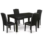 Tavolo da cucina HomeStock Belmont rettangolare 5 pezzi 42/60 pollici con prolunga a farfalla da 18 pollici riponibile e quattro sedie Parson con gamba nera