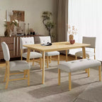 Set tavolo da pranzo in legno da 6 pezzi, tavolo rettangolare da sala da pranzo con 4 sedie imbottite e panca