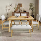 Set tavolo da pranzo in legno da 6 pezzi, tavolo rettangolare da sala da pranzo con 4 sedie imbottite e panca