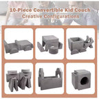 Divano da gioco componibile Acekool per bambini, divano convertibile a 8 pezzi con rivestimento in velluto scamosciato, divano in schiuma creativo per sala giochi, cameretta, grigio