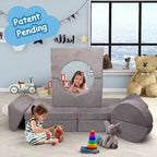 Divano da gioco componibile Acekool per bambini, divano convertibile a 8 pezzi con rivestimento in velluto scamosciato, divano in schiuma creativo per sala giochi, cameretta, grigio