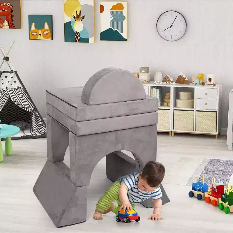 Divano da gioco componibile Acekool per bambini, divano convertibile a 8 pezzi con rivestimento in velluto scamosciato, divano in schiuma creativo per sala giochi, cameretta, grigio