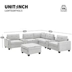 Divano Sezionale a U a 6 Posti in ciniglia da 104" W con Caricatore USB, Cassetti Contenitore, Tavolino in Acrilico e Pouf Movibile