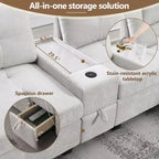 Divano Sezionale a U a 6 Posti in ciniglia da 104" W con Caricatore USB, Cassetti Contenitore, Tavolino in Acrilico e Pouf Movibile