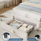 Letto per bambini imbottito Twin Size con testiera curva, cassetto portaoggetti, tessuto in velluto, robuste doghe in legno, nessun bisogno di rete a molle