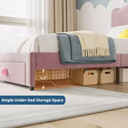 Letto per bambini imbottito Twin Size con testiera curva, cassetto portaoggetti, tessuto in velluto, robuste doghe in legno, nessun bisogno di rete a molle