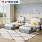 Letto per bambini imbottito Twin Size con testiera curva, cassetto portaoggetti, tessuto in velluto, robuste doghe in legno, nessun bisogno di rete a molle