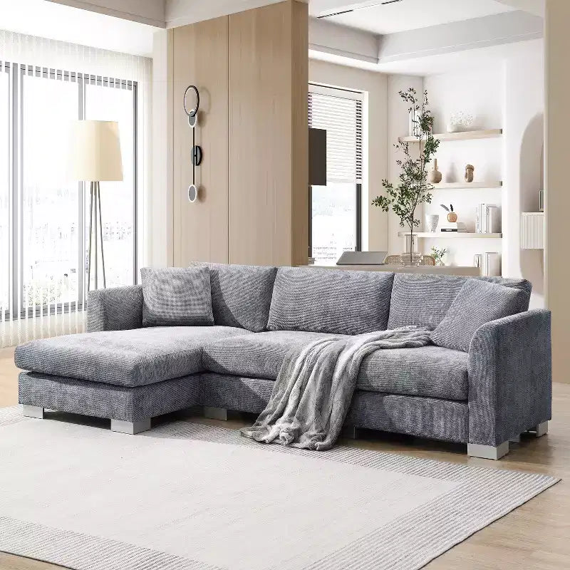 Divano Componibile Modern Cloud a L, Set Divano di Lusso con Chaise Longue e Cuscini Gratuiti, Tessuto Ciniglia