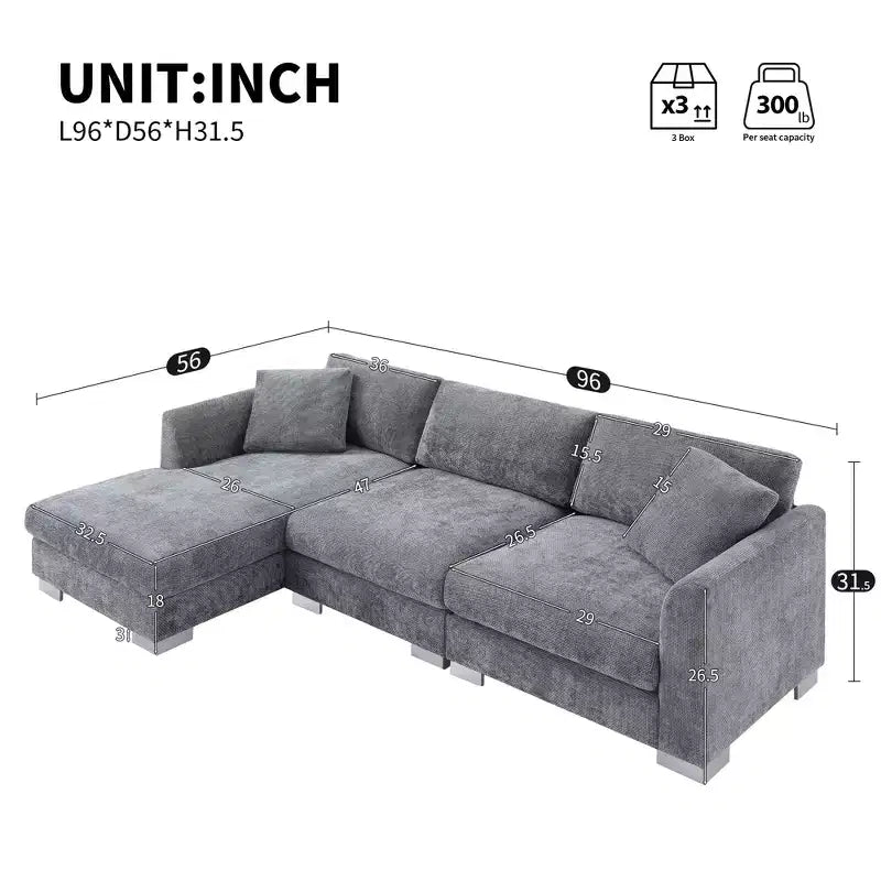 Divano Componibile Modern Cloud a L, Set Divano di Lusso con Chaise Longue e Cuscini Gratuiti, Tessuto Ciniglia