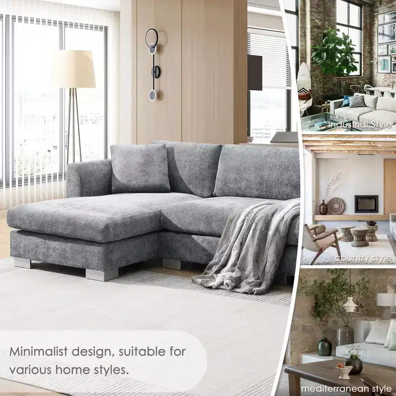 Divano Componibile Modern Cloud a L, Set Divano di Lusso con Chaise Longue e Cuscini Gratuiti, Tessuto Ciniglia