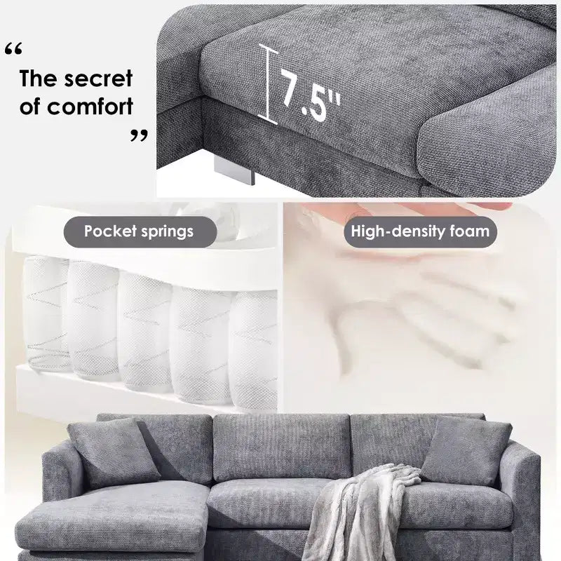 Divano Componibile Modern Cloud a L, Set Divano di Lusso con Chaise Longue e Cuscini Gratuiti, Tessuto Ciniglia