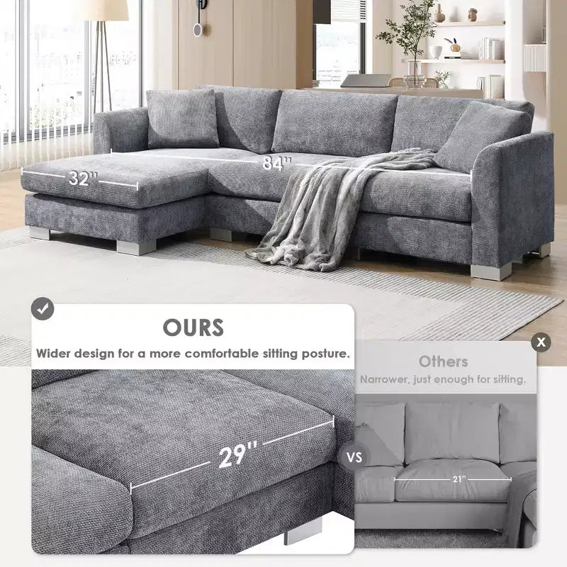 Divano Componibile Modern Cloud a L, Set Divano di Lusso con Chaise Longue e Cuscini Gratuiti, Tessuto Ciniglia