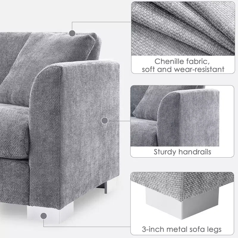 Divano Componibile Modern Cloud a L, Set Divano di Lusso con Chaise Longue e Cuscini Gratuiti, Tessuto Ciniglia