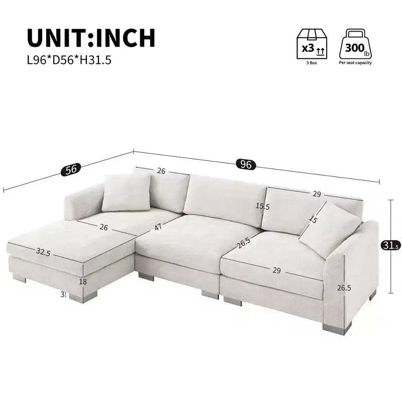 Divano Componibile Modern Cloud a L, Set Divano di Lusso con Chaise Longue e Cuscini Gratuiti, Tessuto Ciniglia