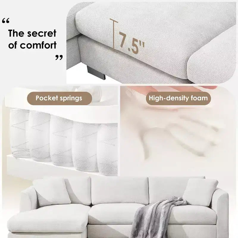 Divano Componibile Modern Cloud a L, Set Divano di Lusso con Chaise Longue e Cuscini Gratuiti, Tessuto Ciniglia