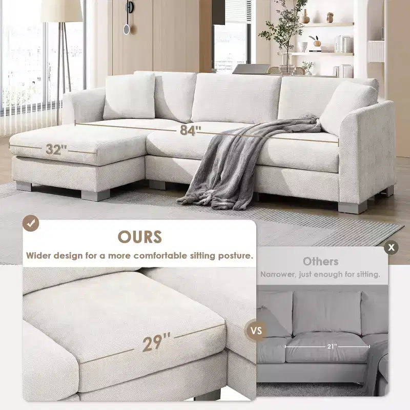 Divano Componibile Modern Cloud a L, Set Divano di Lusso con Chaise Longue e Cuscini Gratuiti, Tessuto Ciniglia
