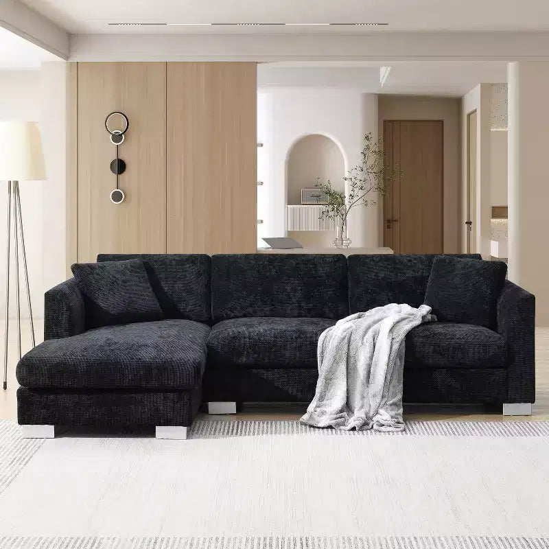 Divano Componibile Modern Cloud a L, Set Divano di Lusso con Chaise Longue e Cuscini Gratuiti, Tessuto Ciniglia
