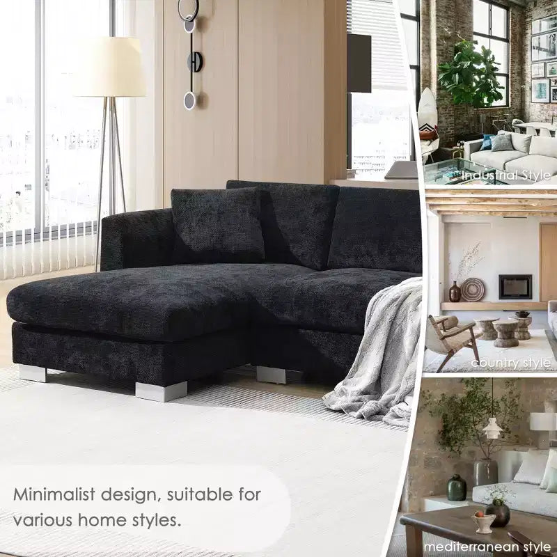 Divano Componibile Modern Cloud a L, Set Divano di Lusso con Chaise Longue e Cuscini Gratuiti, Tessuto Ciniglia
