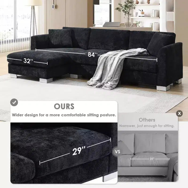 Divano Componibile Modern Cloud a L, Set Divano di Lusso con Chaise Longue e Cuscini Gratuiti, Tessuto Ciniglia