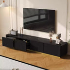 Mobile TV CLIHOME con scanalature per TV fino a 85 pollici, Consolle multimediale con piano in finto marmo e 4 cassetti, Centro di intrattenimento con base dorata