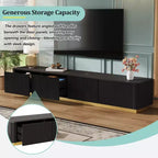 Mobile TV CLIHOME con scanalature per TV fino a 85 pollici, Consolle multimediale con piano in finto marmo e 4 cassetti, Centro di intrattenimento con base dorata