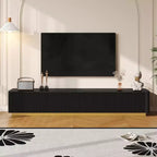 CLIHOME Fluted TV Stand for TVs Up to 85, Faux Marble Tabletop Media Console with 4 Drawers, Entertainment Center with Gold Base